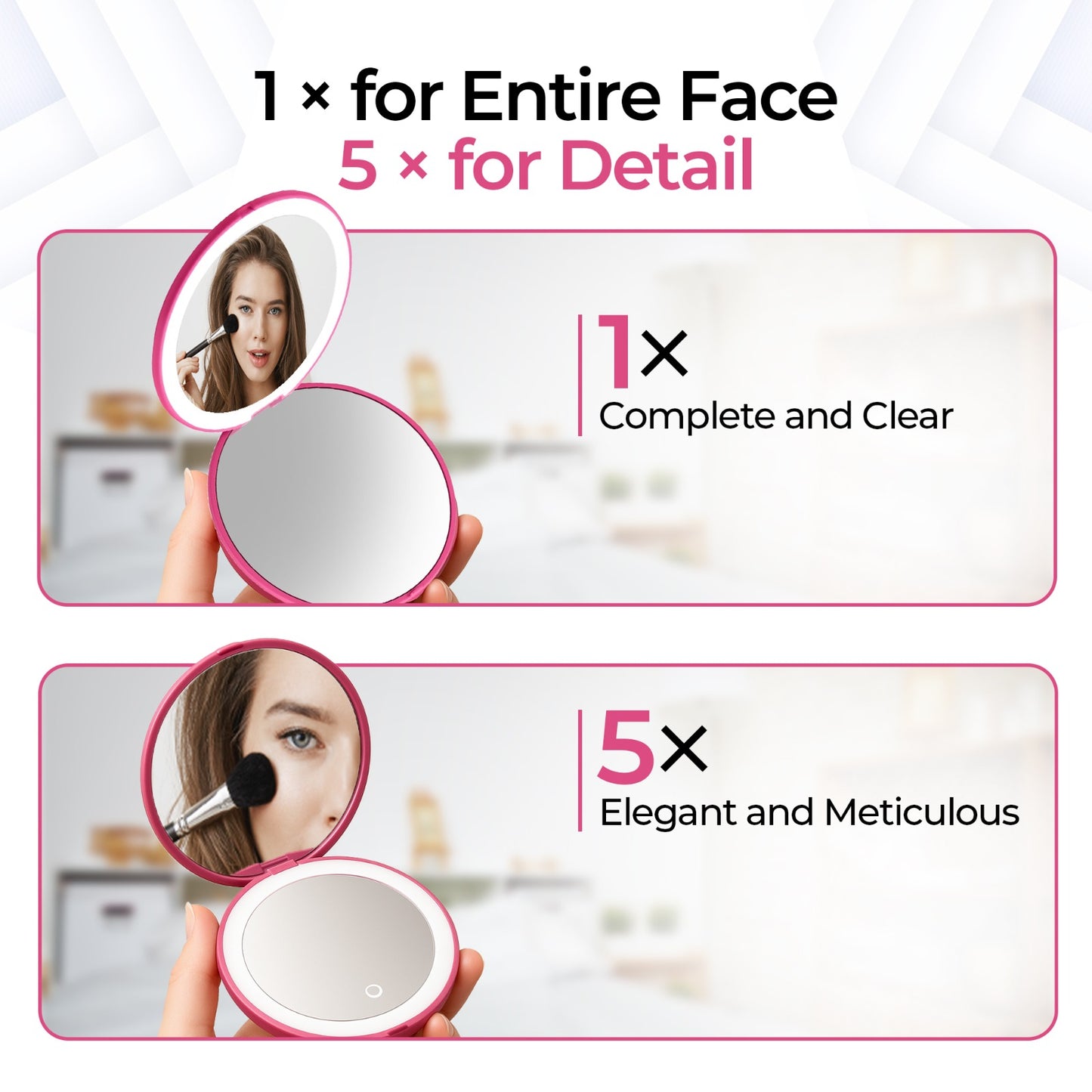 Led Compact Mirror With 1x5/5x Magnification