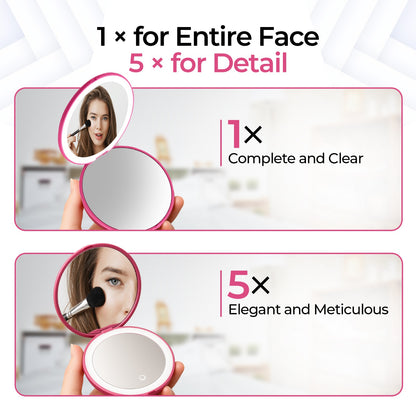 Led Compact Mirror With 1x5/5x Magnification